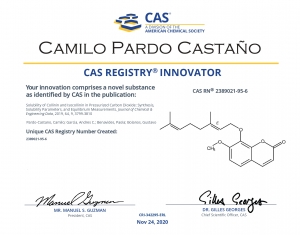 ¡Camilo Pardo: Certificado del CAS por el descubrimiento de una nueva sustancia!